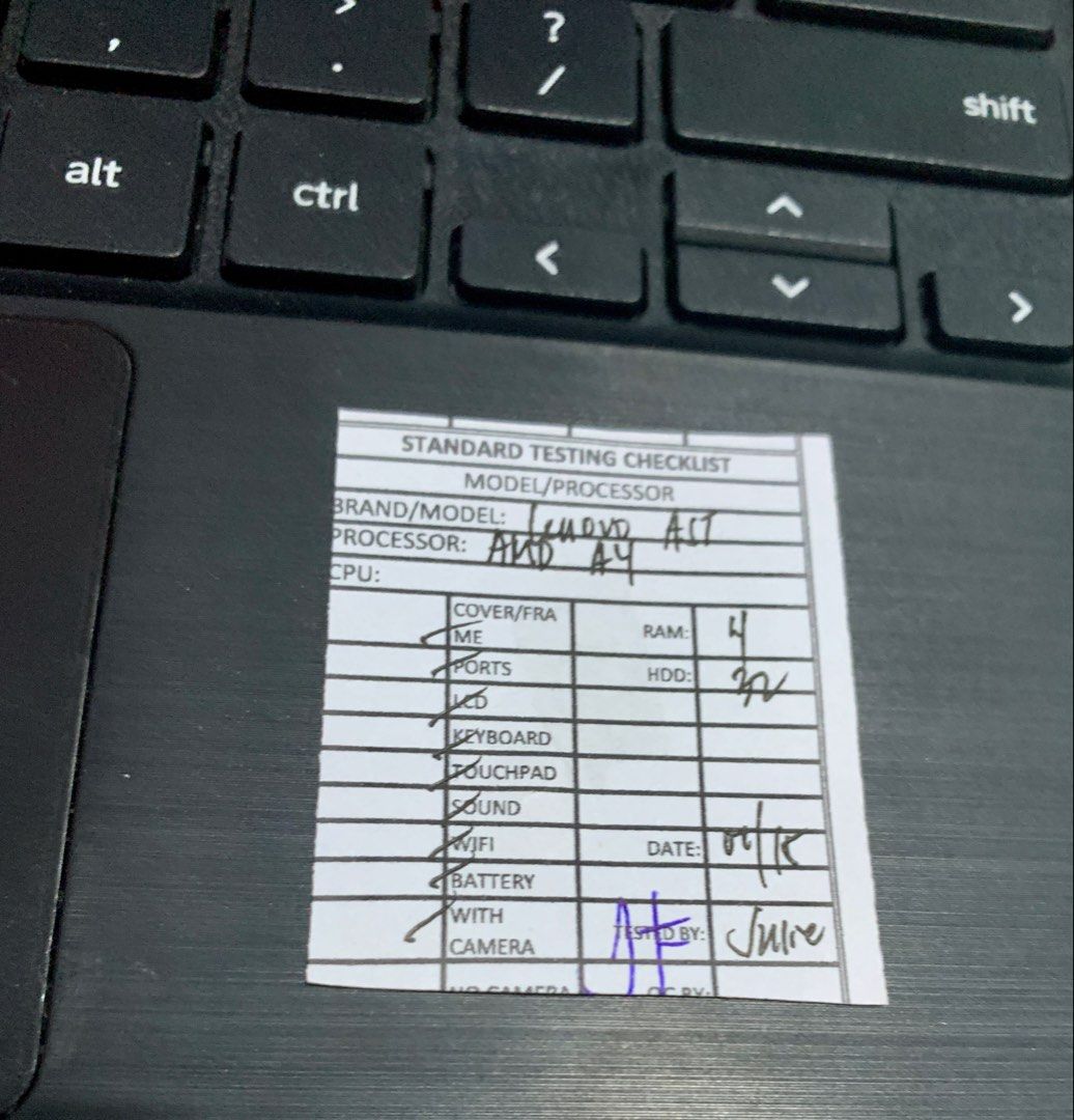 Lenovo Chromebook with AMD A4 Processor (Category: Laptops & Notebooks) located in Quezon City. Submitted by bettymy (Listing ID 1446089722, Image 3). Description: - Lenovo Chromebook for sale - Processor: AMD A4 - RAM: 4GB - Storage: 32GB - All functions tested and working: ports, keyboard, touchpad, sound, WiFi, battery, camera - Ready for a new owner!.