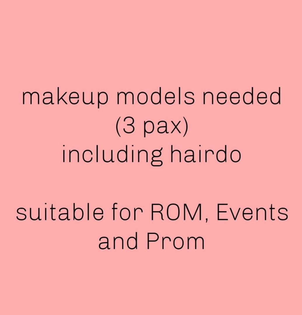 Makeup Models needed (Category: Makeup) located in Singapore. Submitted by gigilashandbrow (Listing ID 1446003345, Image 1). Description: simple hairdo included. photographs taken will be used for marketing purposes.