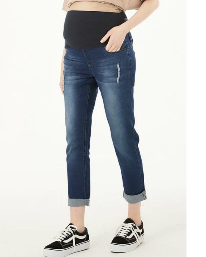 Maternity Jeans with High Elastic Waist (Category: Maternity wear) located in Taguig. Submitted by muntingkahon (Listing ID 1446069228, Image 2). Description: - Comfortable and breathable elastic washed cotton denim maternity jeans. - Boyfriend cut with stylish distressed details. - High elastic waist for excellent support and comfort throughout pregnancy. - Yoga waist design provides 360-degree coverage. - Perfect for accompanying you through yo