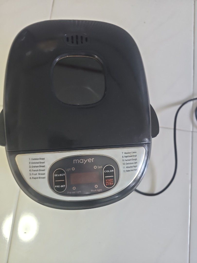 Mayer Breadmaker (Category: Breadmakers) located in Singapore. Submitted by petermint (Listing ID 1446001849, Image 2). Description: 12 types breadmaker.