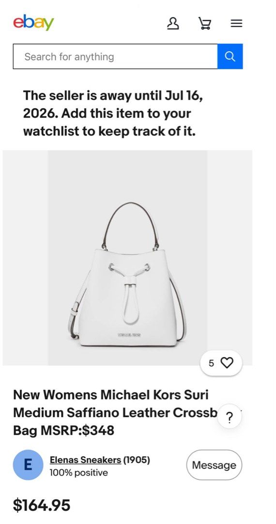 Michael Kors White Leather Bucket Bag (Category: Luxury Bags & Wallets) located in Cebu City. Submitted by gabgaaab (Listing ID 1446100766, Image 2). Description: - Michael Kors Suri Small Saffiano Leather Bucket Bag - Excellent Condition - Style: Bucket bag with a drawstring closure - Color: Off-white / Cream - Hardware: Silver-tone hardware - Interior: Open main compartment with a side slip pocket - Dm me for inquiries.