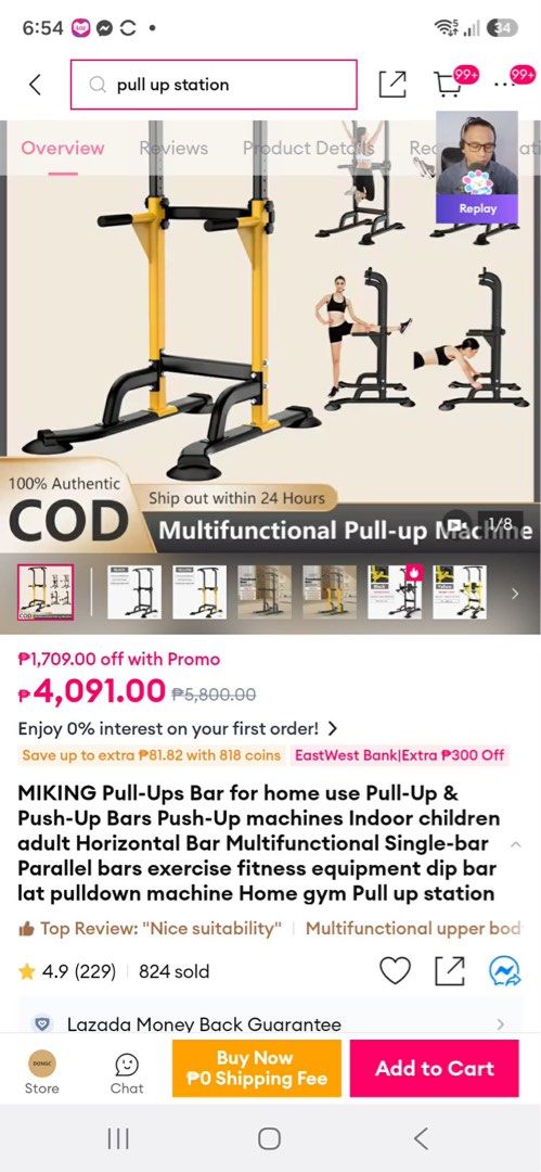 MIKING Multifunctional Pull-up Station Home Gym Equipment (Category: Cardio & Fitness Machines) located in Makati City. Submitted by sophiagenevi (Listing ID 1446090028, Image 1). Description: - Get a full body workout with this multifunctional pull-up station. - Perfect for your home gym setup. - Features thick and comfortable foam padding for your comfort. - Anti-rollover base provides excellent stability during workouts. - Multiple gear adjust