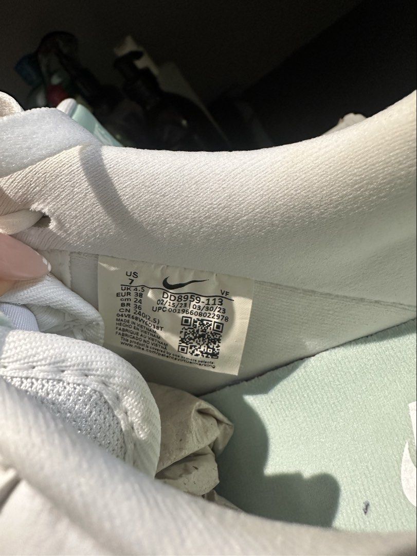 Nike Air Force 1 Low White Mint Green (Category: Sneakers) located in Muntinlupa City. Submitted by stuffbya (Listing ID 1445998384, Image 3). Description: - Classic white Nike Air Force 1s - Mint green swoosh and accents - Size: US 7 (EUR 38) - Comes with original box and paper - Ideal for everyday wear - Clean and stylish kicks!.
