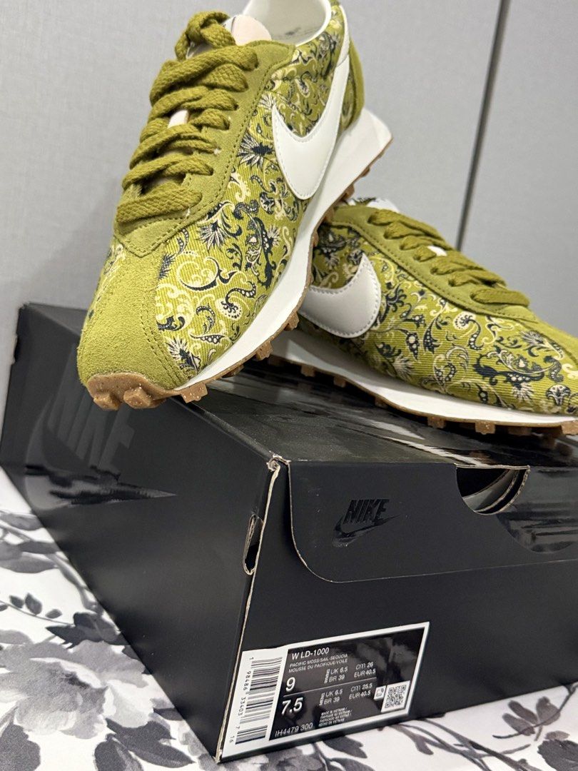 Nike Wmns LD-1000 Pacific Moss-Sail Sequoia (Category: Sneakers) located in Quezon City. Submitted by shestacio (Listing ID 1446102833, Image 3). Description: - Nike LD-1000 sneakers - Color: Pacific Moss-Sail Sequoia - Unique paisley pattern on uppers - White Nike swoosh detail - Gum sole - Size: Women's 7.5 - Includes original box.
