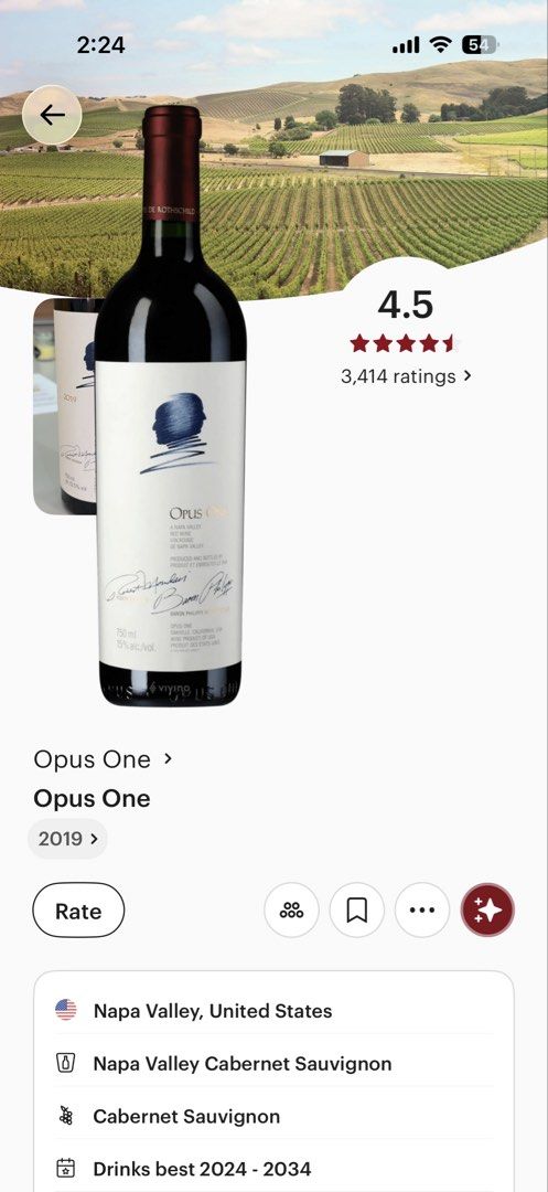 Opus One 2019 Napa Valley Red Wine (Category: Beverages) located in Manila. Submitted by tjmaxph (Listing ID 1446037925, Image 3). Description: - Opus One 2019 - Napa Valley Red Wine (Cabernet Sauvignon) - 750ml Bottle - Alcohol Content: 13.5% vol - Optimal Drinking Window: 2024 - 2034 - Perfect for Collectors & Wine Enthusiasts.