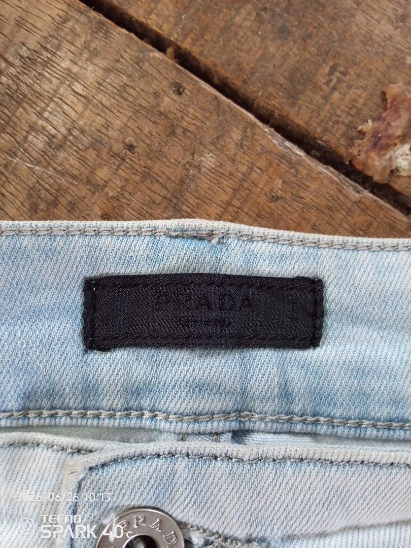 Prada Light Wash Denim Jeans (Category: Jeans) located in Bislig. Submitted by micoy22 (Listing ID 1446132991, Image 3). Description: FOR SALE #PTPAdminSalamat PRADA SOFT DENIM PANTS SIZE 34 ON TAG WAISTLINE RISE 14.5 LENGTH 30 INSEAM TIGHT 12.5 KNEE 9 HEM 7 SEE PHOTO FOR ISSUE UNLI VOUCH BISLIG CITY SDS.