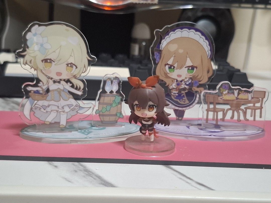PRELOVED Genshin Impact Acrylic Standees & Mini Figure Set (Category: Character Goods) located in Quezon City. Submitted by zy199x (Listing ID 1446133809, Image 3). Description: OFFICIAL GENSHIN IMPACT PRELOVED MERCH - loose, no packaging. - this is years old merch. please manage expectations. - only sold as set. - Adorable Genshin Impact acrylic standees featuring Lumine and Jean. - Includes a bonus small Amber figure. - Ideal for fans and colle
