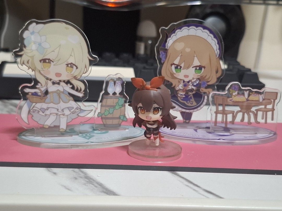 PRELOVED Genshin Impact Acrylic Standees & Mini Figure Set (Category: Character Goods) located in Quezon City. Submitted by zy199x (Listing ID 1446133809, Image 2). Description: OFFICIAL GENSHIN IMPACT PRELOVED MERCH - loose, no packaging. - this is years old merch. please manage expectations. - only sold as set. - Adorable Genshin Impact acrylic standees featuring Lumine and Jean. - Includes a bonus small Amber figure. - Ideal for fans and colle