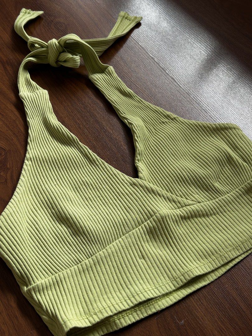 Ribbed Halter Neck Crop Top - Lime Green (Category: Sleeveless) located in Quezon City. Submitted by sdnncmp (Listing ID 1446051061, Image 3). Description: - fits XS to S - ties at the back of the neck - good quality, stretchy material dm for any inquiries or questions!.