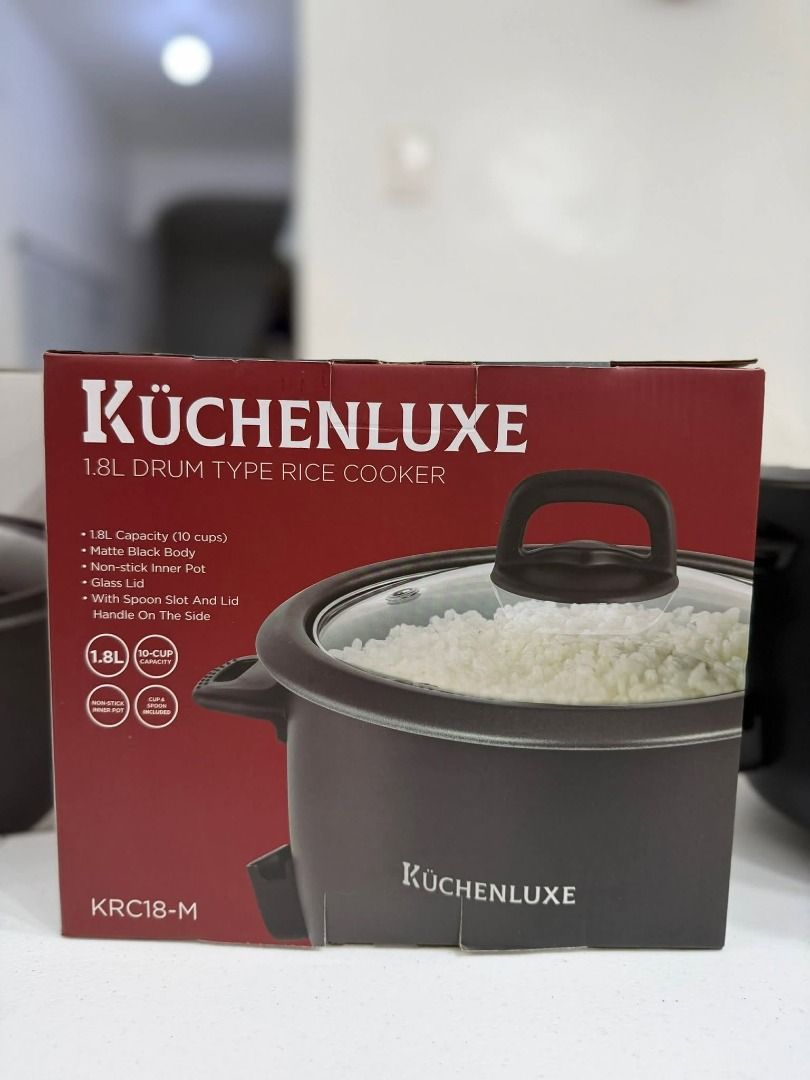 Rice Cooker - Kuchenluxe 1.8L Drum Type (Category: Cookware & Accessories) located in Manila. Submitted by entiretyph (Listing ID 1446105570, Image 2). Description: 🍚 Kuchenlux 1.8L Drum Type Rice Cooker (10 Cups) Cook perfect rice every time with this reliable and easy-to-use 1.8L rice cooker — ideal for daily home use! ✨ Product Features: ✔️ 1.8L Capacity (10 cups) – perfect for families (5–8 persons) ✔️ Automatic Cook & Keep Warm – hassle-fre
