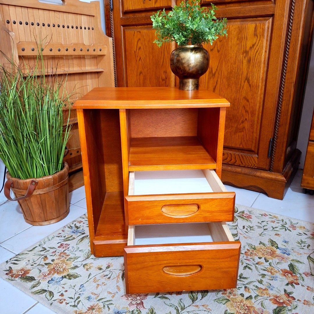 Unique Small solid Wood Movable Side table night stand drawer midcentury modern (Category: Shelves, Cabinets & Racks) located in Dasmarinas. Submitted by millennialmeetsvintage (Listing ID 1446080584, Image 3). Description: ✨SALE✨ BEFORE: 2800 NOW: 2499 H 45 x L 37 x W 30 lightweight solid paulownia wood has minor scratches 360° wheels last price posted, no haggling 🙅🏻‍♀️ 🌍ships from DASMA, CAVITE 🚚 shipping via Lalamove only ❌no reservations