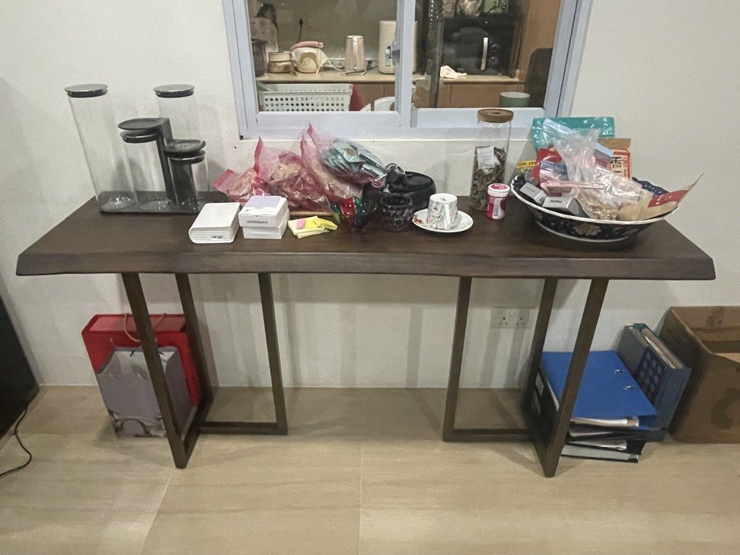 Solid Long table (Category: Tables & Sets) located in Singapore. Submitted by swiftfish.e0bbde (Listing ID 1446121726, Image 1). Description: Length:1.6m, depth:$40cm, height:80cm Irregular edges, very stylish and creative..