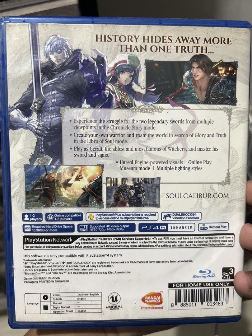 Soulcalibur VI PS4 Game (Category: PlayStation) located in Quezon City. Submitted by thegroovearchive (Listing ID 1446084090, Image 2). Description: - Soulcalibur VI for PlayStation 4 - Experience the struggle for two legendary swords - Create your own warrior and explore in Libra of Soul mode - Play as Geralt of Rivia, the famous Witcher - Online multiplayer requires a PlayStation Plus subscription.