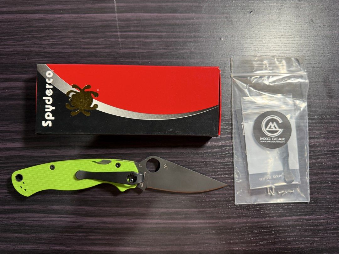 Spyderco, Hogue, MKM, Fox Knives (PRICE IN DESCRIPTION) (Category: Knives & Chopping Boards) located in Manila. Submitted by cclc1031 (Listing ID 1446021792, Image 2). Description: FS ⛵️⛵️ REPRICED 1. SOLD Spyderco Para 3 KNIFEWORKS EXCLUSIVE CTS-204p with Forest Green G-10 version (rare discontinued run) with aftermarket MxG Titanium Clip - 15500 2. Spyderco Paramilitary 2 20CV KNIFEJOY EXCLUSIVE Lime Green/Black G-10 (rare discontinued run) wit