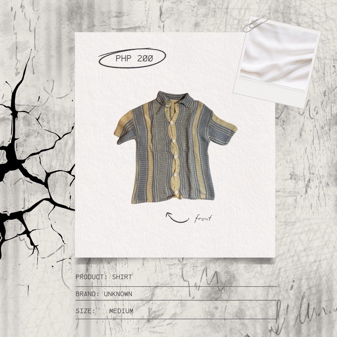 Striped Button-Up Shirt - Medium (Category: Tshirts & Polo Shirts ) located in Manila. Submitted by weshside (Listing ID 1446149735, Image 1). Description: - Eye-catching blue and yellow yarn stripes - Classic button-up front with a collar - Comfortable short sleeves - Estimated size: Medium - Ideal for everyday casual wear.