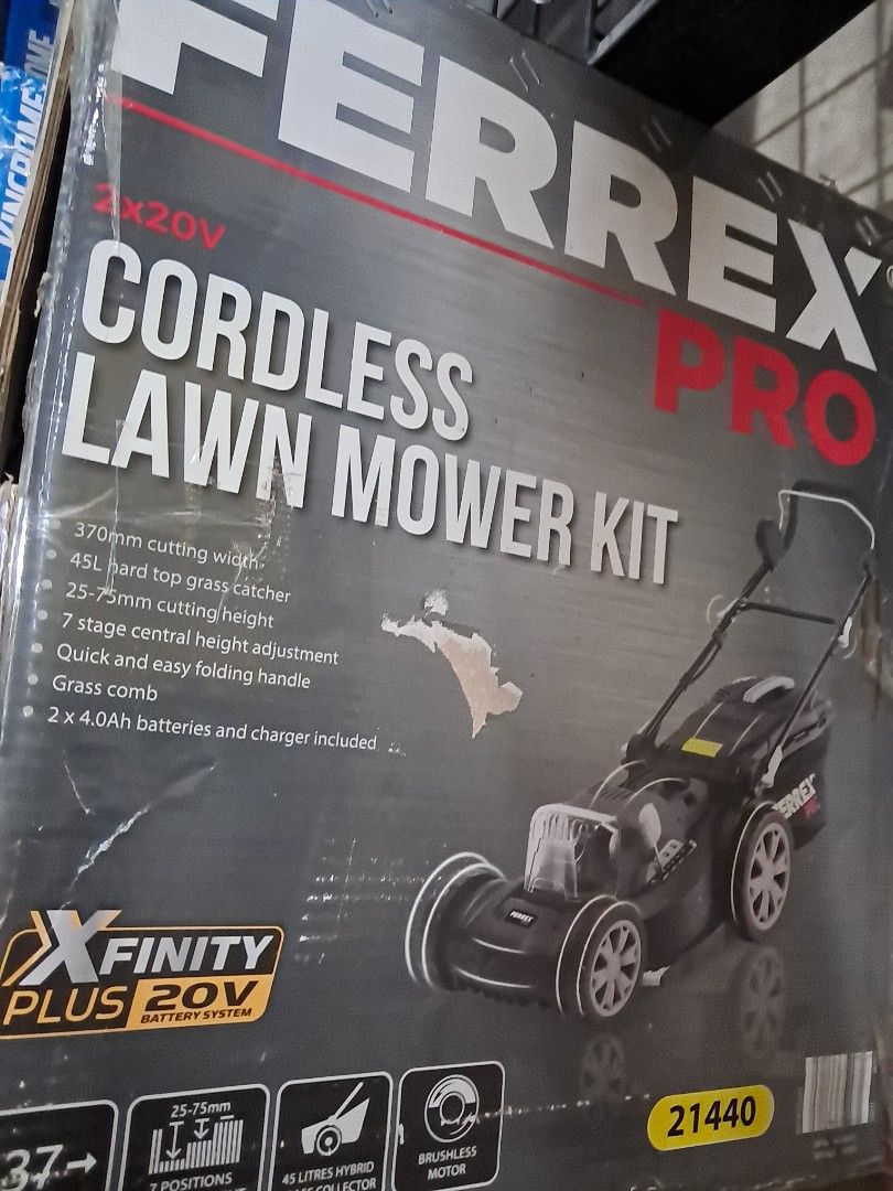 TERRA PRO Cordless Lawn Mower Kit 20V (Category: Industrial Equipment) located in Makati City. Submitted by mandiajan62104 (Listing ID 1445998346, Image 1). Description: - TERRA PRO 20V Cordless Lawn Mower Kit - Includes 2 Batteries and Charger - Quick and Easy Folding Handle for convenient storage - Adjustable Cutting Height: 25mm to 75mm - Ideal for maintaining a neat and tidy lawn - Brand New, Sealed Box.