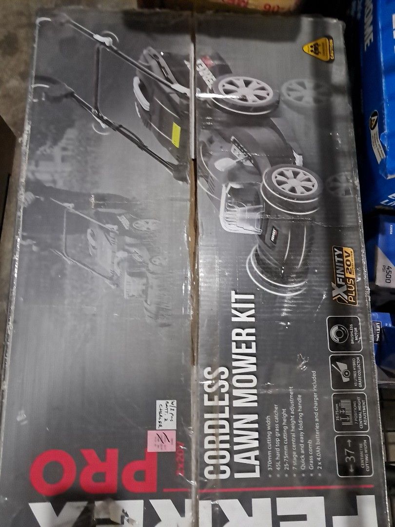 TERRA PRO Cordless Lawn Mower Kit 20V (Category: Industrial Equipment) located in Makati City. Submitted by mandiajan62104 (Listing ID 1445998346, Image 3). Description: - TERRA PRO 20V Cordless Lawn Mower Kit - Includes 2 Batteries and Charger - Quick and Easy Folding Handle for convenient storage - Adjustable Cutting Height: 25mm to 75mm - Ideal for maintaining a neat and tidy lawn - Brand New, Sealed Box.