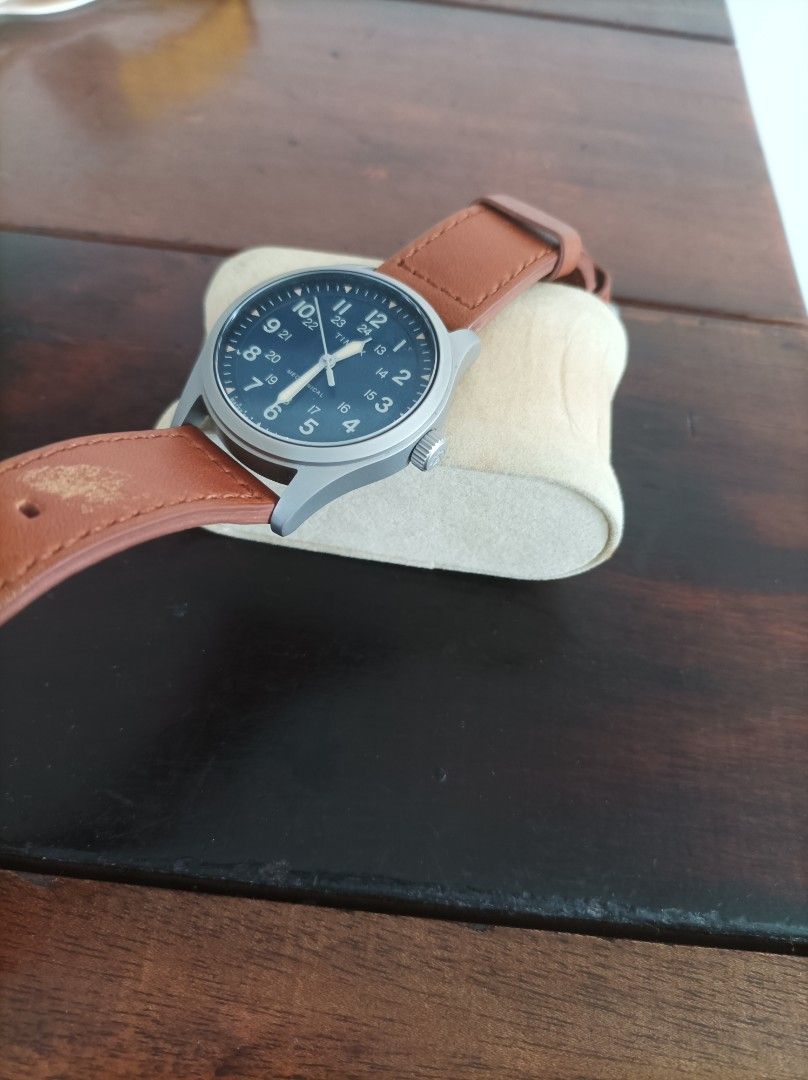 Timex Expedition North Mechanical Watch Blue Dial (Category: Men's Watches) located in Cebu City. Submitted by mac_j003 (Listing ID 1445986137, Image 2). Description: - Timex Expedition North mechanical watch - Striking blue dial with 24-hour markers - Water resistant up to 100 meters (10 ATM) - Comfortable brown leather strap - Ideal for everyday wear and outdoor activities.