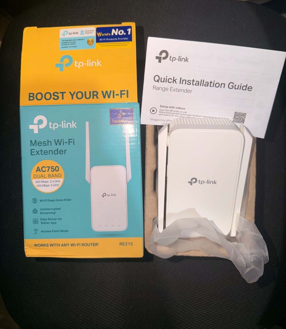 TP Link AC750 Mesh Wi-Fi Extender (Category: Networking) located in Mandaluyong City. Submitted by Uhyeshu (Listing ID 1446061103, Image 3). Description: TP-Link RE215 AC750 Wi-Fi Range Extender BRAND NEW WITH BOX NTC APPROVED .