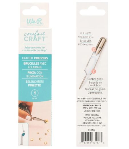 We R Memory Keepers - Comfort Craft Lighted Tweezers Tools (Category: Craft Supplies & Tools) located in Manila. Submitted by memorylanestore (Listing ID 1446035198, Image 1). Description: Take the strain off your hands and eyes with this set of Comfort Craft Lighted Tweezers. This ergonomic design features comfortable rubber grips and a strong LED light for more visibility. Perfect for scrapbooking, jewelry making, and other crafts. This package