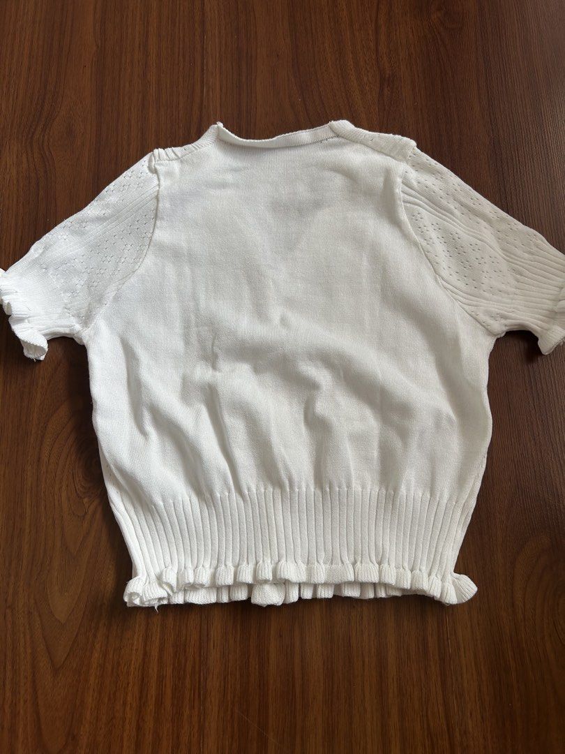 White Short Sleeve Button Up Knit Cardigan (Category: Coats, Jackets and Outerwear) located in Quezon City. Submitted by sdnncmp (Listing ID 1446053948, Image 3). Description: - fits size XS to S - flattering V-neckline - good quality fabric, thick pero presko pa rin! dm for any inquiries or questions!.