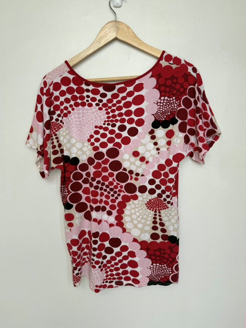 (M) Zagora Red Polka Dot V-Neck Top Y2k (Category: Blouses) located in Angeles City. Submitted by holaplli (Listing ID 1446070914, Image 3). Description: ⭐️ -Size M on tag, Fits M-L -Fits S but loose -Material: 95%Viscose, 5%Elastane Measurements: 17in Width - Laid flat 24.5in Length 🚚Shipping via J&T express (P54-74 to MM) 💰Payment via Seabank, BPI, Gcash 📍Angeles, Pampanga.