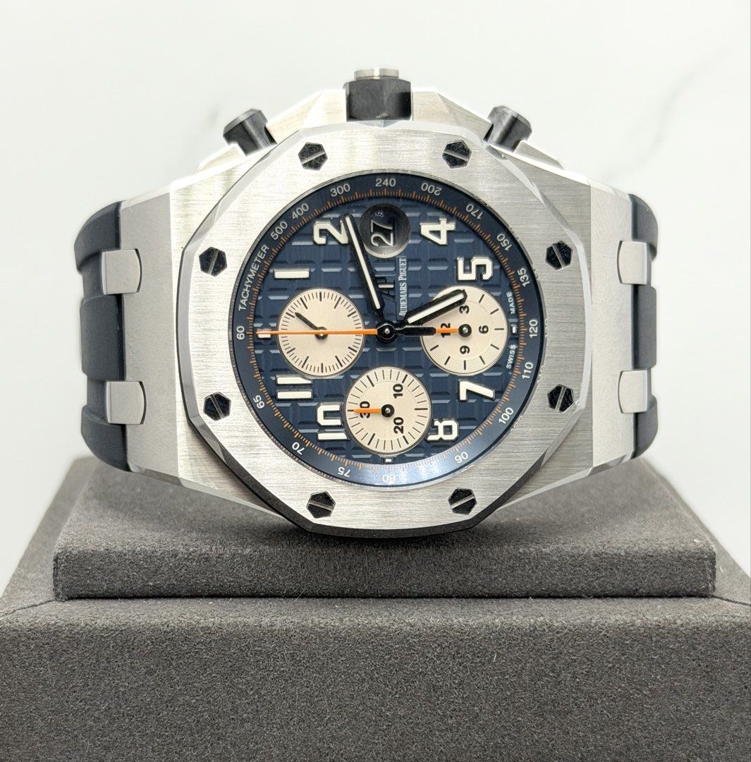 2026 Serviced Like New Mar 2018 Audemars Piguet Royal Oak Offshore Navy 26470ST Blue Dial 26470ST.OO.A027CA.01 (Category: Watches) located in Singapore. Submitted by dreamtimes.sg (Listing ID 1446300429, Image 1). Description: Subscribe to our tele group for daily watch deals alert @dreamtimesingapore https://shorturl.at/pFTIr 2026 Serviced Like New Mar 2018 Audemars Piguet Royal Oak Offshore Navy 26470ST Blue Dial 26470ST.OO.A027CA.01 Dated Mar 