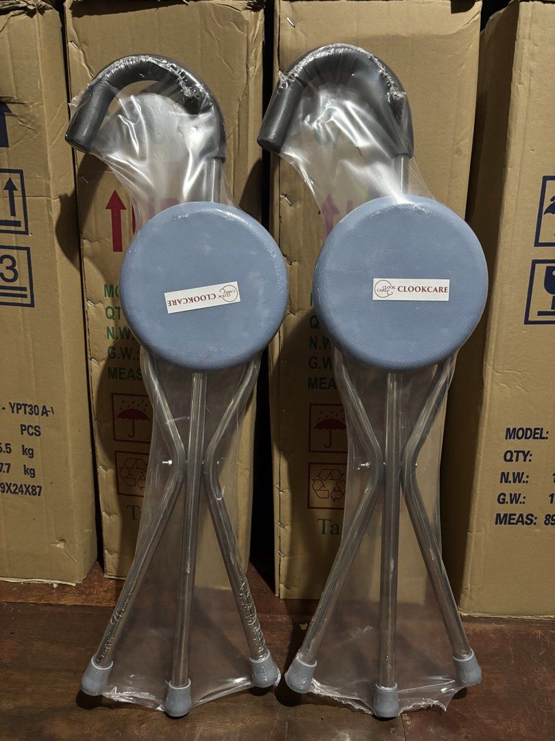 2x CLOOKCARE Walking Cane Stool Seat (Category: Medical Supplies & Tools) located in Manila. Submitted by rosel2001 (Listing ID 1446176435, Image 2). Description: 2 CLOOKCARE walking cane stools for sale. Lightweight, portable, and easy to set up/fold. Perfect for resting anywhere - events, concerts, parks. Buy both for a great deal!.