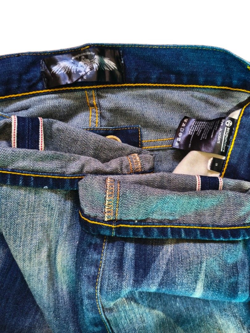 Acupuncture Punk Selvedge Jeans (Category: Jeans) located in Pototan. Submitted by pastthreads (Listing ID 1446187475, Image 3). Description: Acupuncture Punk Selvedge Jeans Dimensions Measured in inches Size: 28 on tag 30 when measure Front Rise: 8.5 thigh: 10 Length: 42 Hem: 7 Excellent.