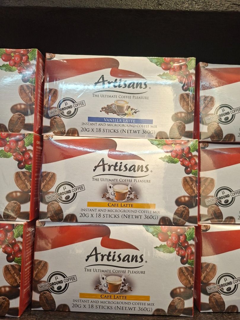 Artisans Instant and Micro-ground Coffee Mix - Various Flavors (Category: Beverages) located in Caloocan City. Submitted by ednamanlapaz21 (Listing ID 1446316840, Image 1). Description: Selling Artisans coffee mix. Available in Vanilla Latte, Cafe Latte, Cafe Mocha, Premium Coffee, and Colombia Decaf. Each box contains 18 or 28 sachets. Great for your daily coffee fix..