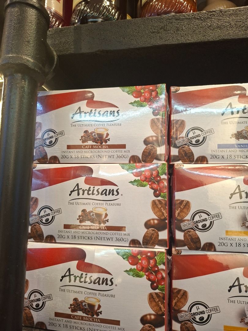 Artisans Instant and Micro-ground Coffee Mix - Various Flavors (Category: Beverages) located in Caloocan City. Submitted by ednamanlapaz21 (Listing ID 1446316840, Image 2). Description: Selling Artisans coffee mix. Available in Vanilla Latte, Cafe Latte, Cafe Mocha, Premium Coffee, and Colombia Decaf. Each box contains 18 or 28 sachets. Great for your daily coffee fix..