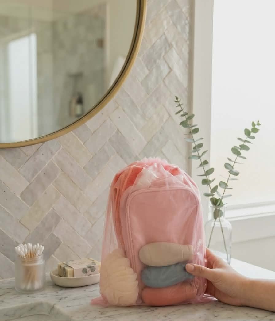 Bath Essentials Set (Pink) (Category: Bath) located in Quezon City. Submitted by floreskari78555 (Listing ID 1446326081, Image 2). Description: self-care routine or share the pampering! This beautiful curated set is the perfect treat for yourself, a sweet gift for a loved one, or a stunning giveaway for bridesmaids and corporate events. 🛁✨ ​What’s Inside: ​🎀 1 Premium Soft Microfiber Towel (Pink & White Striped) ​👝 1 Pink Transparent Travel Ba