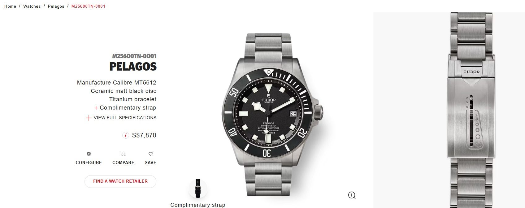[BNIB] Tudor Pelagos 42mm Titanium • Unworn Full Set • Ref: M25600 (Category: Watches) located in Singapore. Submitted by waitlonglong.4567 (Listing ID 1446260188, Image 2). Description: Watch Details & Specs: Condition: 10/10 Brand New In Box (BNIB). Unworn and factory fresh. Reference: M25600TN (Black Dial) Material: Grade-2 Titanium case and matching titanium bracelet. Movement: COSC-certified Manufacture Calibre MT5612 Retail Boutique Price: 