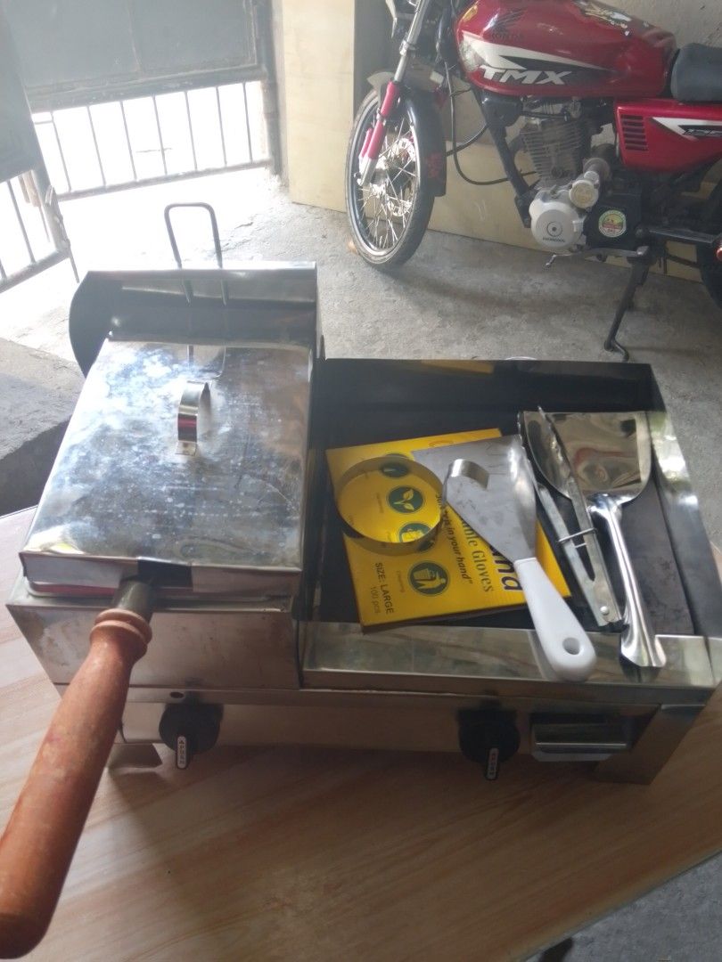 BURGER GRILL WITH FRYER AND FREEBIES (Category: Other Kitchenware & Tableware) located in Manila. Submitted by evanesce3_ (Listing ID 1446203722, Image 3). Description: — used for a month only — condition: it's good, working well, — flaw: rust freebies: tong, sanse/frying steel, plastic gloves, egg mold, stainless grilled scrapper.