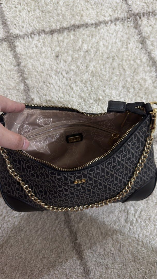 CLN Monogram Shoulder Bag with Gold Chain (Category: Luxury Bags & Wallets) located in Makati City. Submitted by jimmysellsph (Listing ID 1446276496, Image 3). Description: - Cute CLN shoulder bag - All-over monogram print - Gold chain strap - Patterned interior lining - Zipper closure - Ideal for everyday use or nights out.