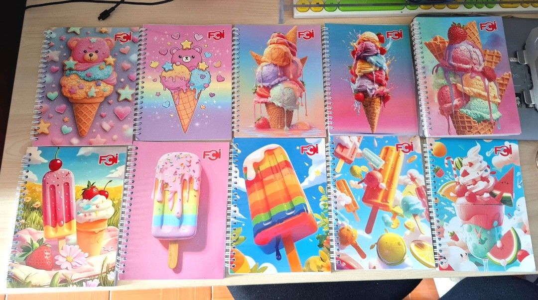 Cute Ice Cream & Popsicle Spiral Notebooks Set 10pcs Double spring (Category: Stationery & School Supplies) located in Quezon City. Submitted by an.marie (Listing ID 1446212841, Image 1). Description: - Set of 10 cute spiral notebooks - Adorable designs: ice cream cones, sundaes, popsicles - Ideal for school, journaling, and doodling - Spiral binding allows pages to lay flat - Fun and vibrant covers - Perfect for sweet treat lovers!.