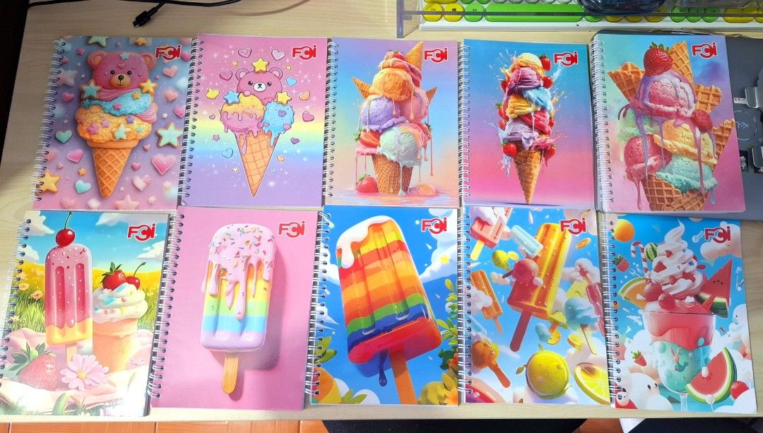 Cute Ice Cream & Popsicle Spiral Notebooks Set 10pcs Double spring (Category: Stationery & School Supplies) located in Quezon City. Submitted by an.marie (Listing ID 1446212841, Image 2). Description: - Set of 10 cute spiral notebooks - Adorable designs: ice cream cones, sundaes, popsicles - Ideal for school, journaling, and doodling - Spiral binding allows pages to lay flat - Fun and vibrant covers - Perfect for sweet treat lovers!.