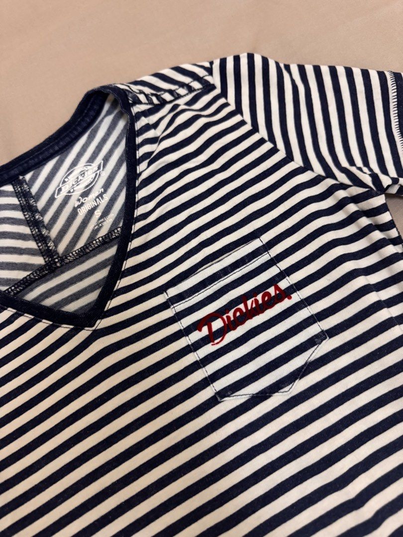 Dickies blue and white top with red logo (Category: Shirts) located in Manila. Submitted by rianbfr (Listing ID 1446296922, Image 2). Description: rarely used, still in good condition—no discoloration, stains, and tears. .