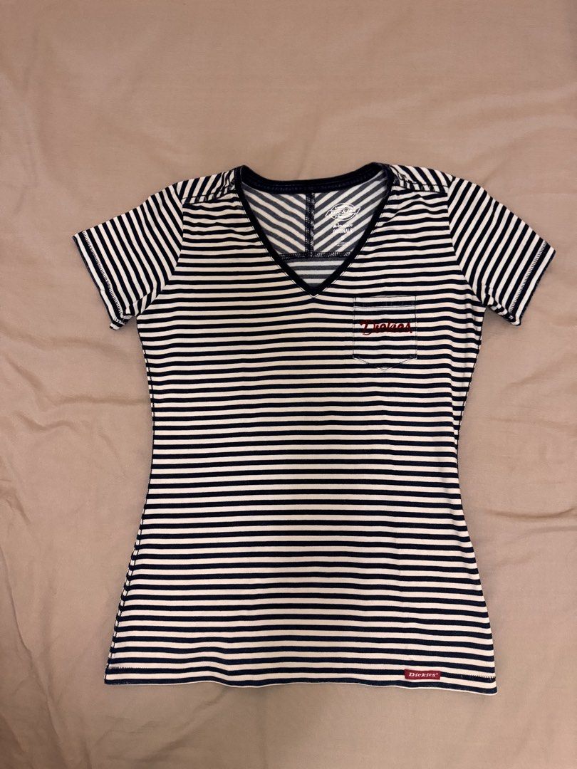 Dickies blue and white top with red logo (Category: Shirts) located in Manila. Submitted by rianbfr (Listing ID 1446296922, Image 1). Description: rarely used, still in good condition—no discoloration, stains, and tears. .