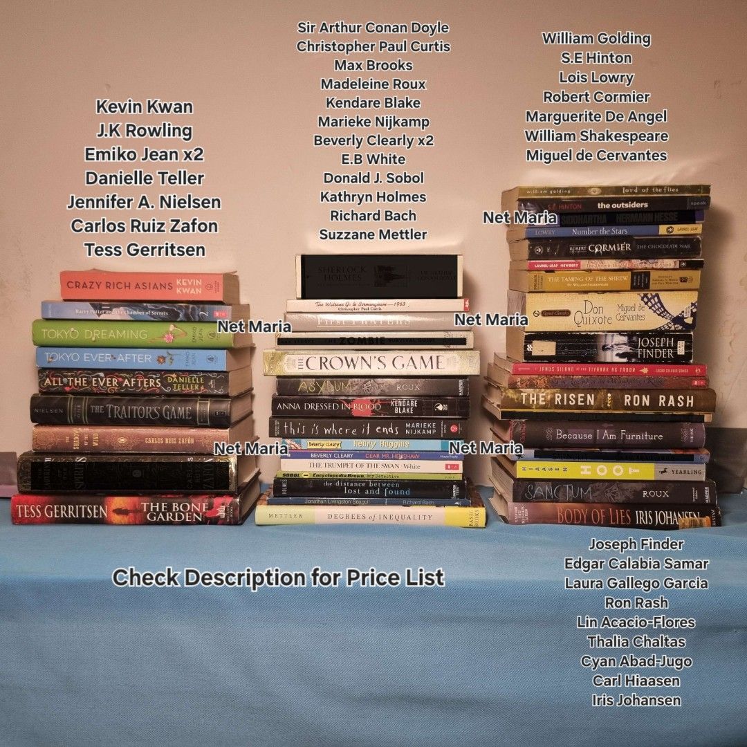 Discounted Preloved Books by Authors - Fiction & Classics (Category: Storybooks) located in Quezon. Submitted by netmaria (Listing ID 1443085555, Image 1). Description: 📚 FS: Discounted Preloved Books!‼️ Chamber of Secrets Harry Potter OP: 449 SP: 250 Crazy Rich Asians OP: 529 SP: 300 The Shadow of the Wind OP: 680 SP: 200 The Bone Garden SP: 150 The Traitor’s Game OP: 799 SP: 350 All The Ever Afters OP: 864 SP: 350 Tokyo Dreaming HC OP: 1,099 S