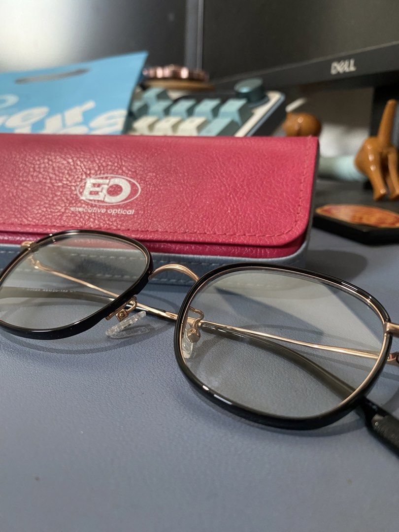 Eyeglasses with Case (Category: Sunglasses & Eyewear) located in Antipolo. Submitted by aes_collection (Listing ID 1446246819, Image 2). Description: Original Price: ₱1,299 Bought at EO SM Masinag Branch RFS: Not my style anymore (used only for a month) ‼️HAS NO ISSUE, DENTS, AND SCRATCHES‼️ - Black and gold framed eyeglasses - Has no grade - Brand: Executive Optical - Includes pink leatherette case - Sold as a set.