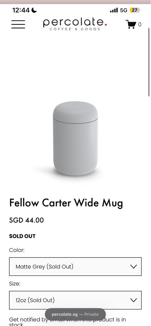 Fellow Carter Wide Mug Matte Grey 12oz494201259112550400