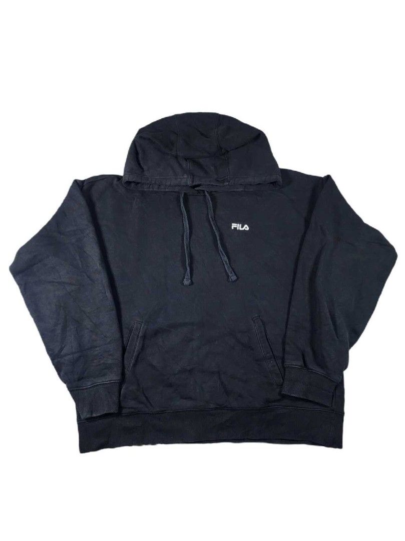 FILA Black Pullover Hoodie (Category: Coats, Jackets and Outerwear) located in La Trinidad. Submitted by closetloop2601 (Listing ID 1446301912, Image 1). Description: 35 0 + SF Size : Large on tag W: 23 in | L: 21.5 in Very good condition Color may vary due to lighting.