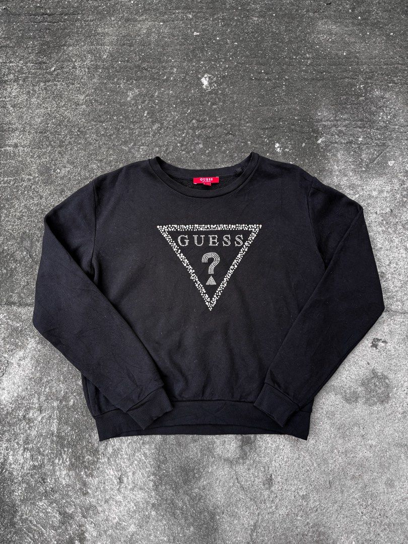 Guess Rhinestones Black Crewneck (Category: Coats, Jackets and Outerwear) located in Kidapawan. Submitted by jhnbndct_ (Listing ID 1446307566, Image 1). Description: Guess Rhinestones Black Crewneck Xs on tag Waist - 20in Length - 22in Sleeve Length - 20in Condition - 10/10 Color rate - 10/10 Issue: Missing few rhinestones 📍THIS ARE THRIFTED CLOTHES, PLEASE MANAGE YOUR EXPECTATIONS 📍THRIFT AT YOUR OWN RISK THINK BEFORE YOU BUY, NO CANCELLATION,