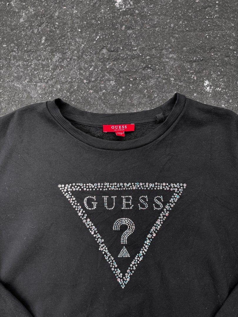 Guess Rhinestones Black Crewneck (Category: Coats, Jackets and Outerwear) located in Kidapawan. Submitted by jhnbndct_ (Listing ID 1446307566, Image 3). Description: Guess Rhinestones Black Crewneck Xs on tag Waist - 20in Length - 22in Sleeve Length - 20in Condition - 10/10 Color rate - 10/10 Issue: Missing few rhinestones 📍THIS ARE THRIFTED CLOTHES, PLEASE MANAGE YOUR EXPECTATIONS 📍THRIFT AT YOUR OWN RISK THINK BEFORE YOU BUY, NO CANCELLATION,