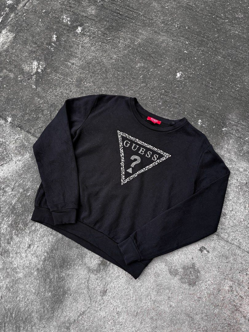 Guess Rhinestones Black Crewneck (Category: Coats, Jackets and Outerwear) located in Kidapawan. Submitted by jhnbndct_ (Listing ID 1446307566, Image 2). Description: Guess Rhinestones Black Crewneck Xs on tag Waist - 20in Length - 22in Sleeve Length - 20in Condition - 10/10 Color rate - 10/10 Issue: Missing few rhinestones 📍THIS ARE THRIFTED CLOTHES, PLEASE MANAGE YOUR EXPECTATIONS 📍THRIFT AT YOUR OWN RISK THINK BEFORE YOU BUY, NO CANCELLATION,