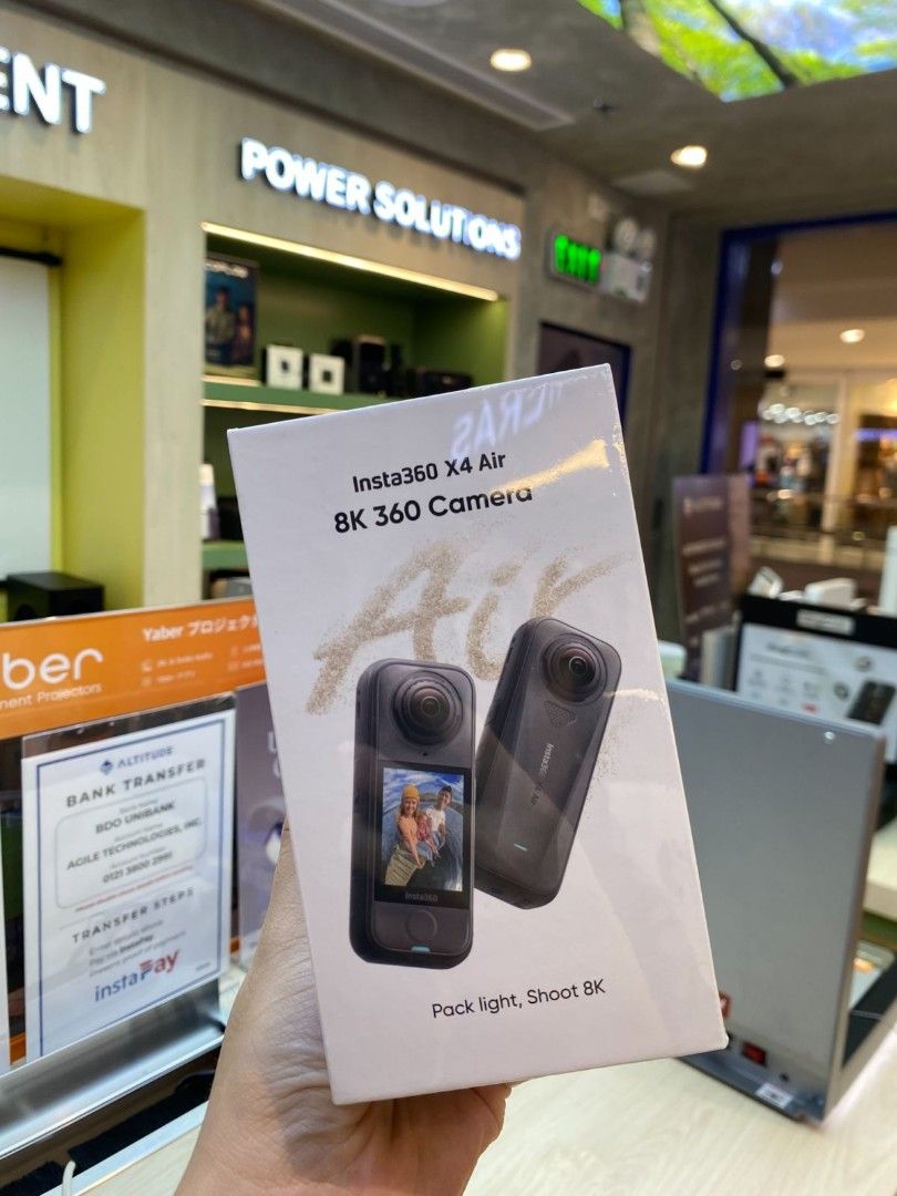 Insta360 X4 Air Standard Bundle (Category: Cameras) located in Manila. Submitted by altituderobmanila (Listing ID 1446197530, Image 1). Description: Single-Lens: Video, FreeFrame, Me Mode, Loop Recording" Photo Modes Photo, HDR Photo, Interval, Starlapse, Burst Color Profiles Vivid, Standard, Flat I-Log Video Coding H.264, H.265 Max. Video Bitrate Exposure Value ±4EV ISO Range 100–3200 Shutter Speed "Photo: 1/8000 - 120s Video: 1/8000 - to the li