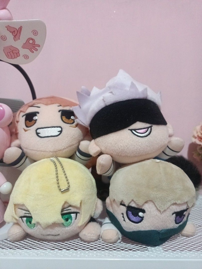 Jujutsu Kaisen & Tokyo Revengers Mini Nesoberi Plushies Set (Category: Toys & Games) located in Sepang. Submitted by seungmillo (Listing ID 1446304690, Image 1). Description: Official plushies 🍁 Dimension: ~18cm plushie length Rm10 each Take 2 Rm16 , Take 3 Rm24 Take All Rm30 + postage rm8 or through carousell official delivery JJK Itadori Yuuji ✅ JJK Gojo Satoru ✅ JJK Inumaki Toge ✅ Tokyo Revengers Chifuyu ✅.