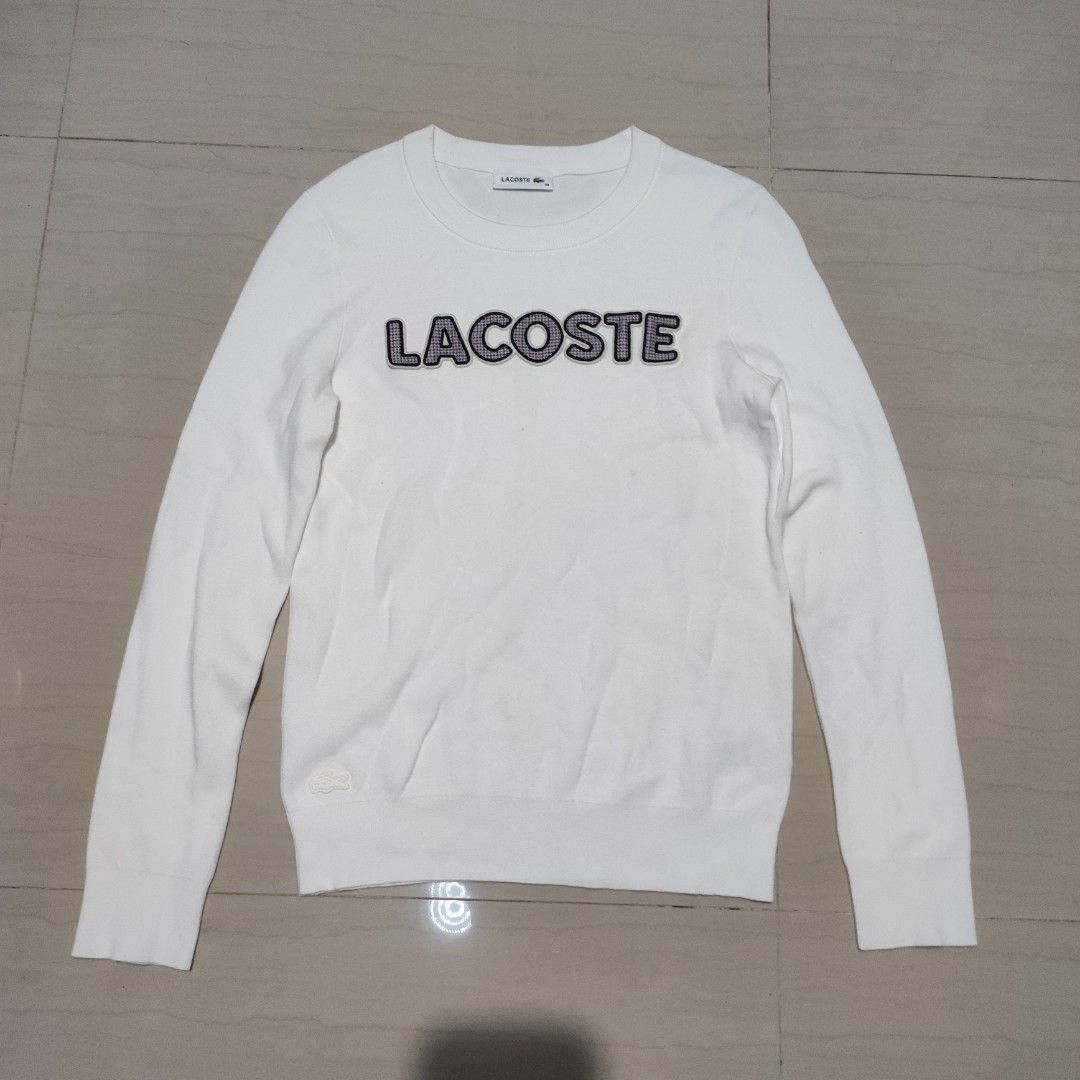 Lacoste White Long Sleeve Sweater Size 34 (Category: Longsleeves) located in San Fabian. Submitted by jen01122 (Listing ID 1446230427, Image 1). Description: Loc: San Fabian, Pangasinan Mod: Jnt Mop: Gcash Authentic Has stains.