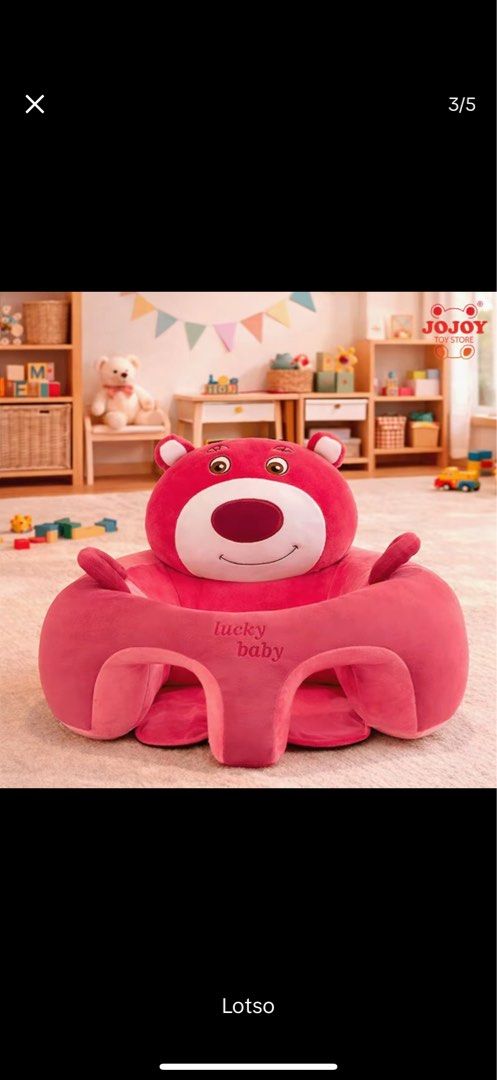 Lotso Baby Seat Soft (Category: Kids' Tables & Chairs) located in Kuala Lumpur. Submitted by liyamurad (Listing ID 1446164592, Image 1). Description: - Adorable Lotso bear design - Made with soft and plush material - Features 'lucky baby' embroidery - Ideal for helping babies sit up independently - Great for tummy time and lounging - Your baby will adore this comfy seat!.